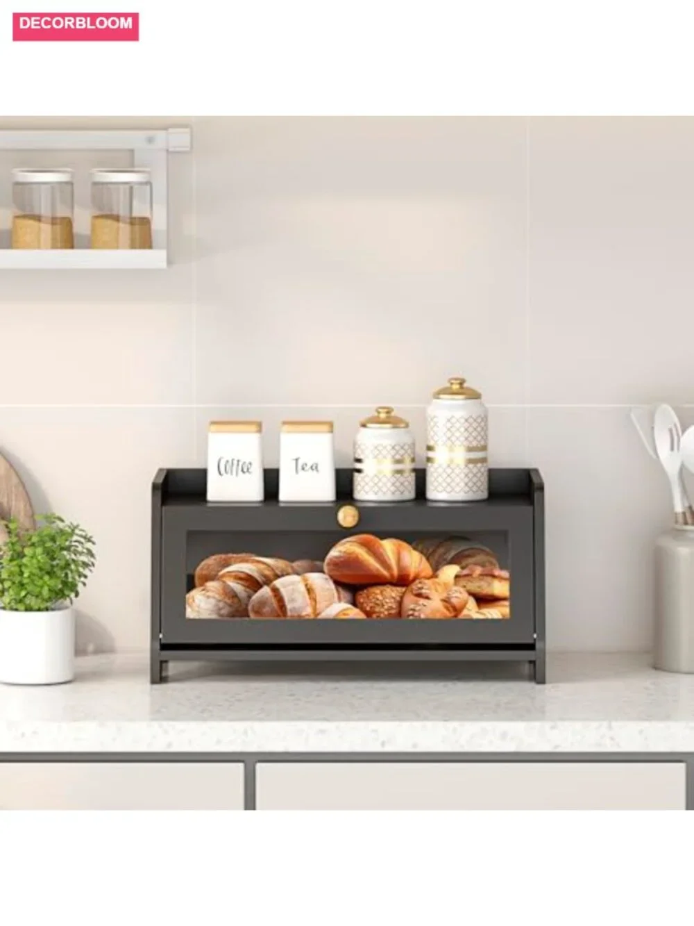 Bamboo Bread Box with Window and Magnetic Latch for Kitchen Countertop Storage